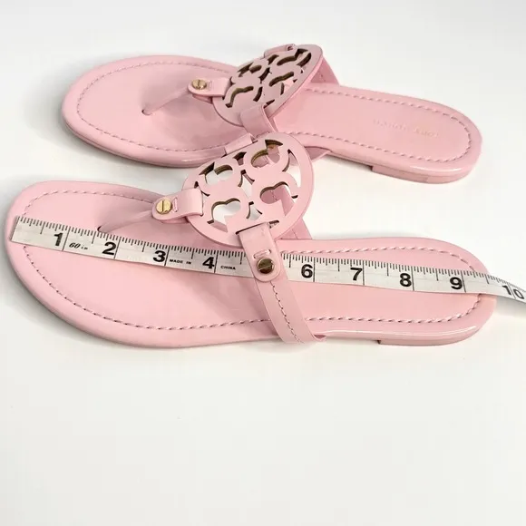 Tory Burch Miller Sandals Flat Thong Leather Petunia Soft Pink Size 7.5M