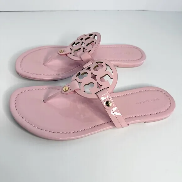 Tory Burch Miller Sandals Flat Thong Leather Petunia Soft Pink Size 7.5M