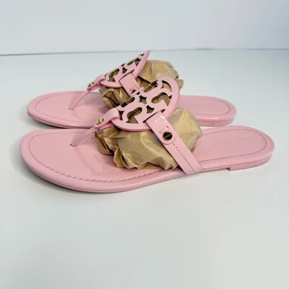 Tory Burch Miller Sandals Flat Thong Leather Petunia Soft Pink Size 7.5M