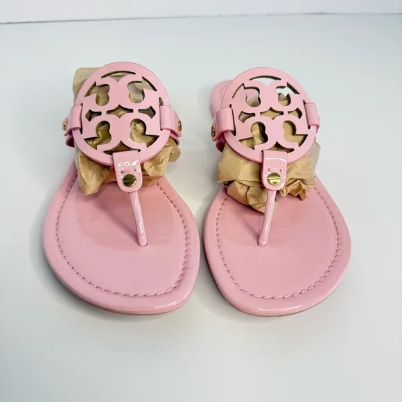 Tory Burch Miller Sandals Flat Thong Leather Petunia Soft Pink Size 7.5M