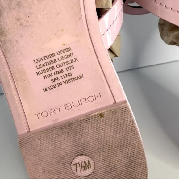 Tory Burch Miller Sandals Flat Thong Leather Petunia Soft Pink Size 7.5M