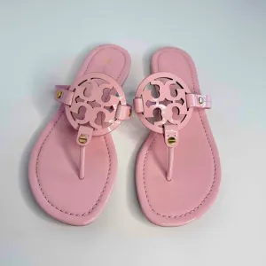 Tory Burch Miller Sandals Flat Thong Leather Petunia Soft Pink Size 7.5M