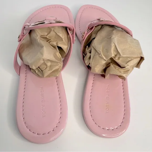 Tory Burch Miller Sandals Flat Thong Leather Petunia Soft Pink Size 7.5M