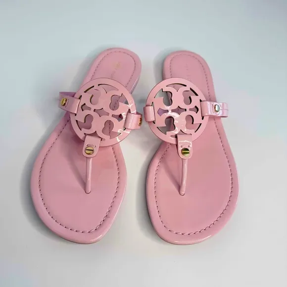 Tory Burch Miller Sandals Flat Thong Leather Petunia Soft Pink Size 7.5M