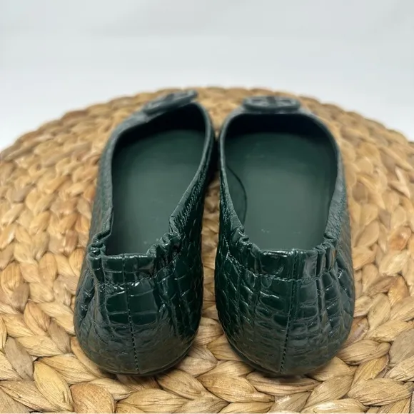 Tory Burch Minnie Croc Embossed Green Verde Ballet Flats Size 7 Women's