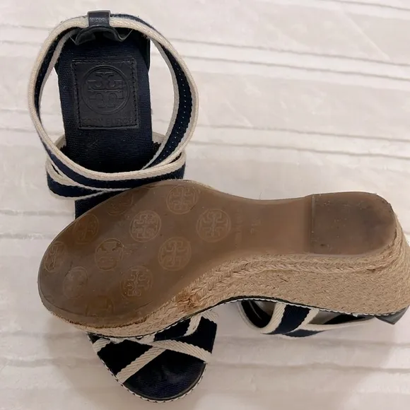Tory Burch Nautical Espadrilles Wedge Platform Sandals