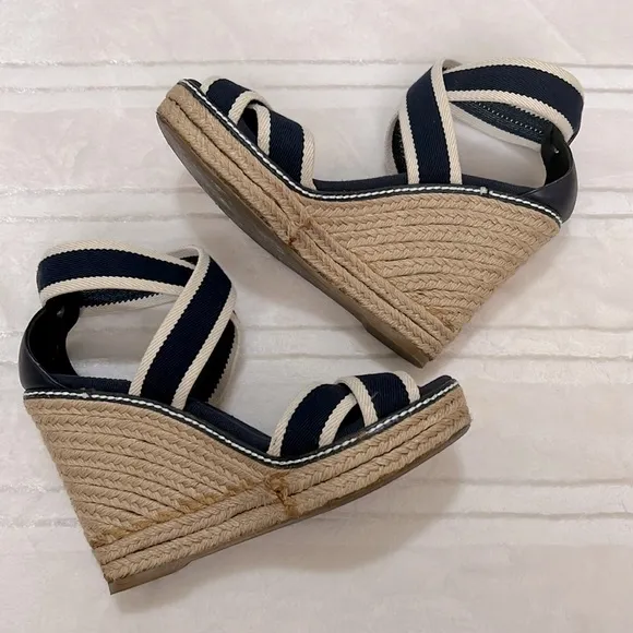 Tory Burch Nautical Espadrilles Wedge Platform Sandals