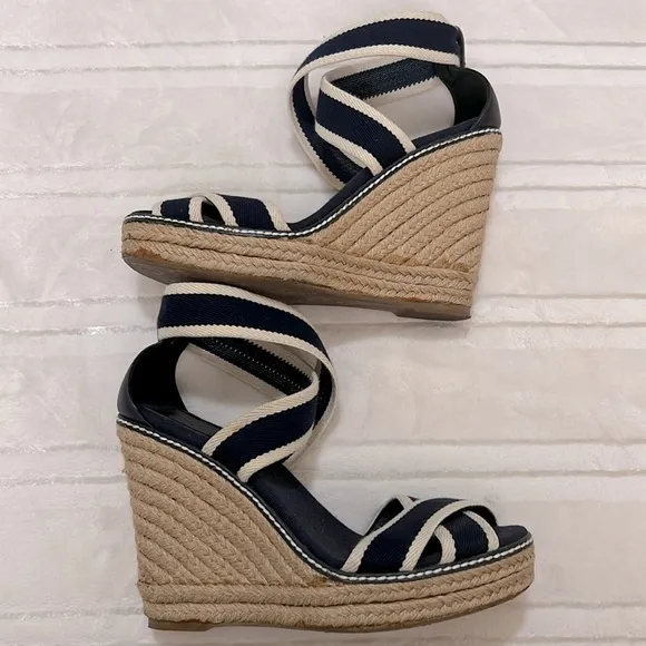 Tory Burch Nautical Espadrilles Wedge Platform Sandals