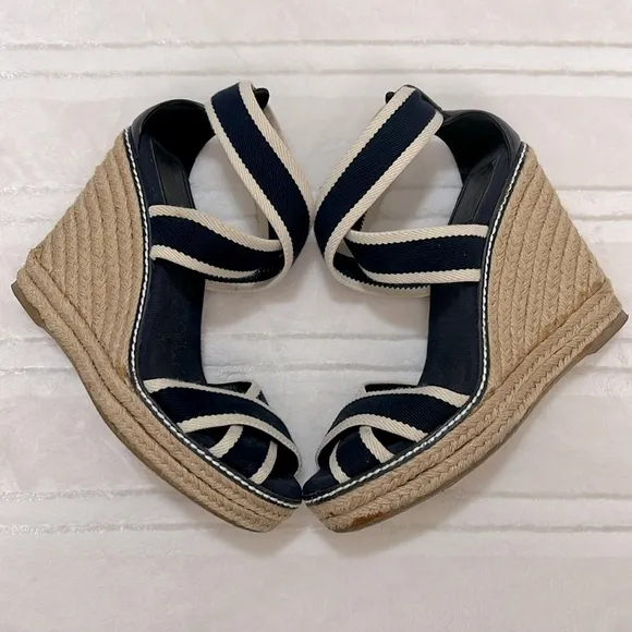 Tory Burch Nautical Espadrilles Wedge Platform Sandals