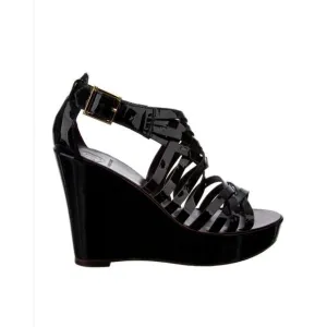 Tory Burch Paten Leather Strappy Wedge Sandals size 7.5 Black Annamarte