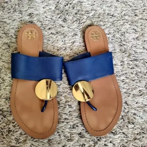 Tory Burch Patos Disk Flat leather Thongs slide Sandals sz 9,5