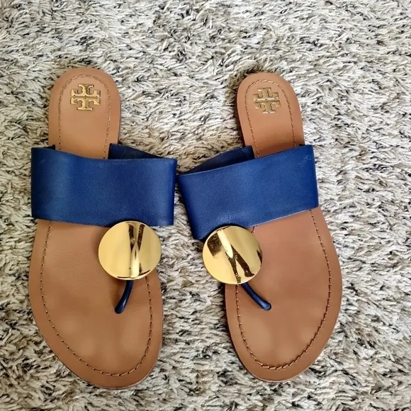 Tory Burch Patos Disk Flat leather Thongs slide Sandals sz 9,5