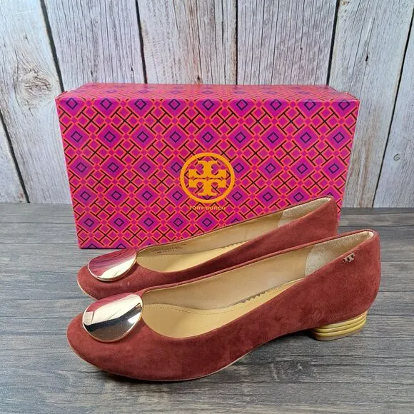 Tory Burch Platos 20mm Lancaster Leather Suede Ballet Flats Women's 8.5 M (NIB)