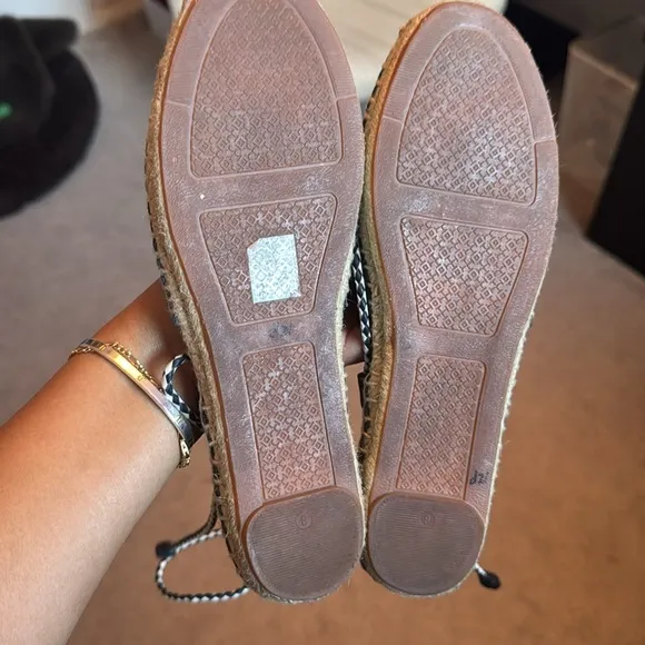 Tory Burch Positano Navy Leather Lace Up Espadrilles 8