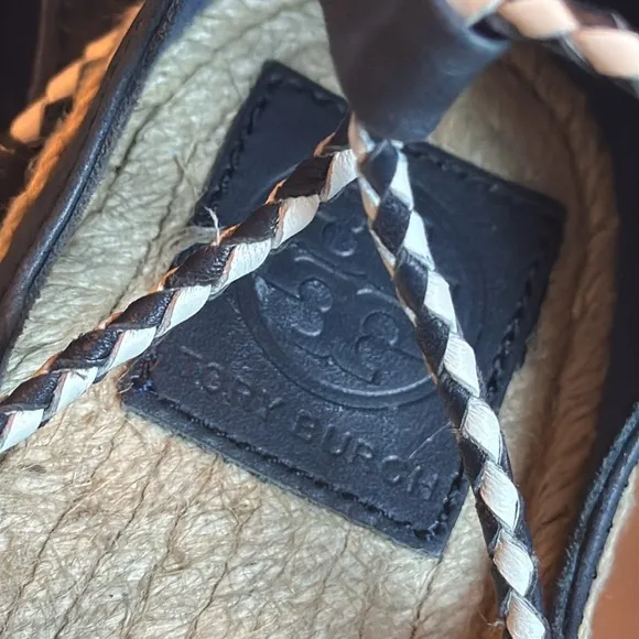 Tory Burch Positano Navy Leather Lace Up Espadrilles 8