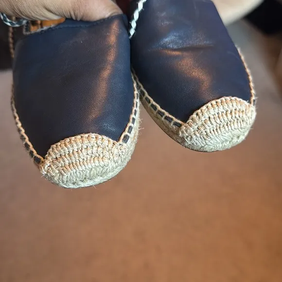 Tory Burch Positano Navy Leather Lace Up Espadrilles 8