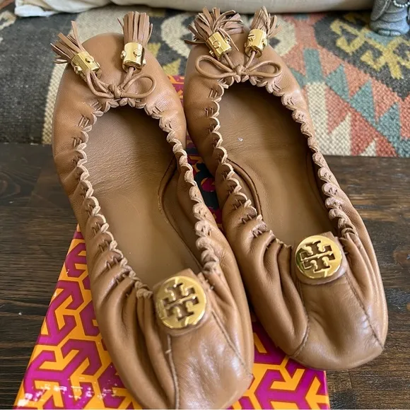 Tory Burch Reese Mestico Ballet Flats In Royal Tan US8.5