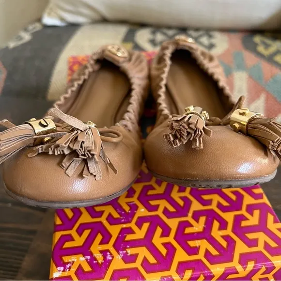 Tory Burch Reese Mestico Ballet Flats In Royal Tan US8.5