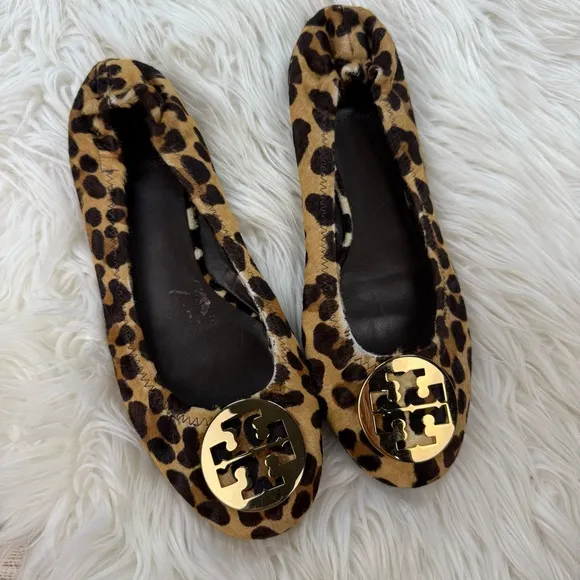 Tory Burch Reva Leopard Calf Hair Ballet Flats
