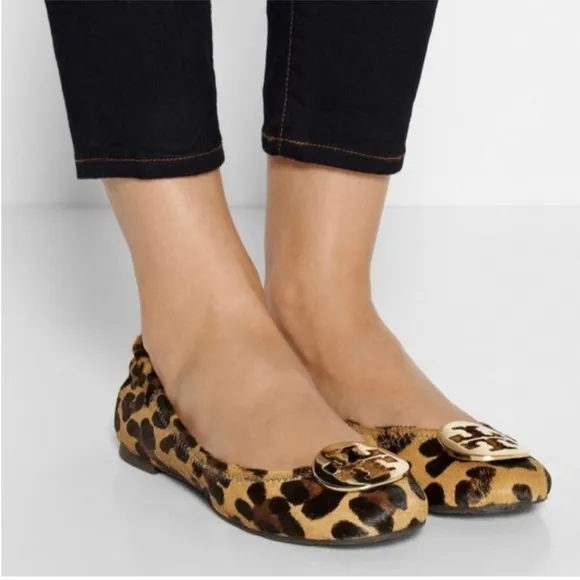 Tory Burch Reva Leopard Calf Hair Ballet Flats