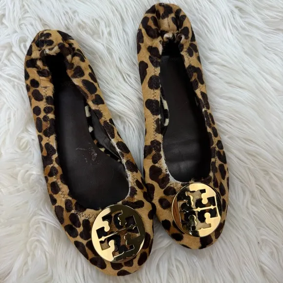 Tory Burch Reva Leopard Calf Hair Ballet Flats