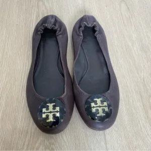 Tory Burch Reva Tortoise Brown Leather Flats