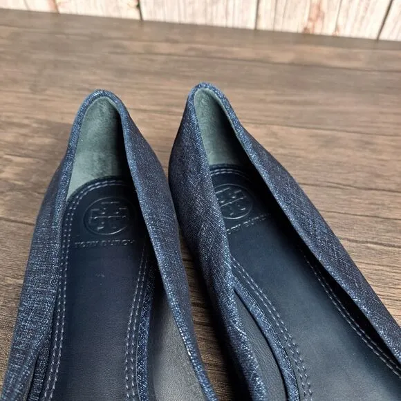 Tory Burch Rosalind Printed Suede Navy Ballet Flats Women's Sz 7.5 (VGC)