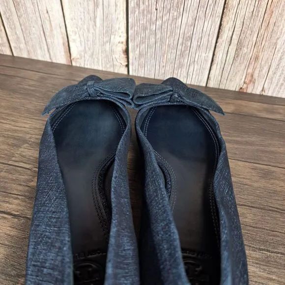 Tory Burch Rosalind Printed Suede Navy Ballet Flats Women's Sz 7.5 (VGC)
