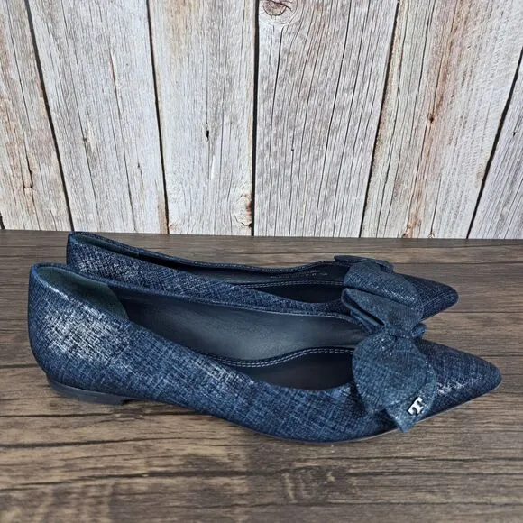 Tory Burch Rosalind Printed Suede Navy Ballet Flats Women's Sz 7.5 (VGC)