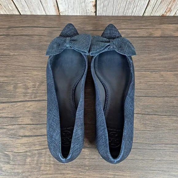 Tory Burch Rosalind Printed Suede Navy Ballet Flats Women's Sz 7.5 (VGC)