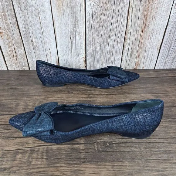 Tory Burch Rosalind Printed Suede Navy Ballet Flats Women's Sz 7.5 (VGC)