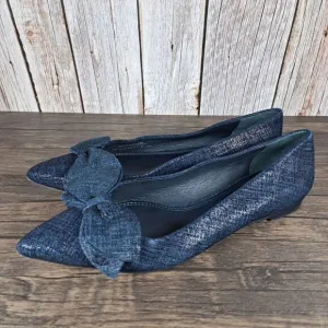 Tory Burch Rosalind Printed Suede Navy Ballet Flats Women's Sz 7.5 (VGC)
