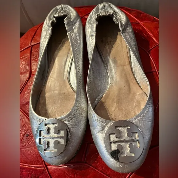Tory Burch Silver Ballet Flats