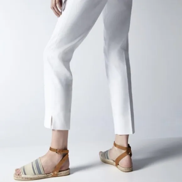 Tory Burch Tan And Blue Flat Espadrilles Sandals Asjustable Buckle 6.5