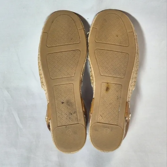 Tory Burch Tan And Blue Flat Espadrilles Sandals Asjustable Buckle 6.5