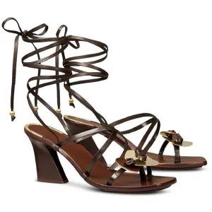 Tory Burch Womens Brown Leather Embellished Thong Strappy Sandals New