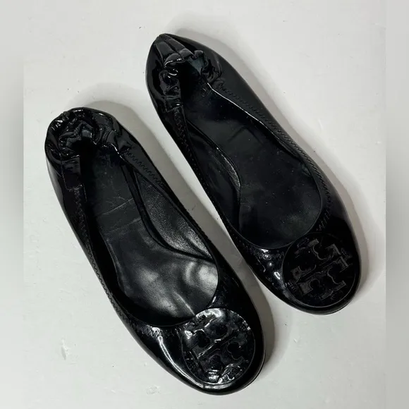 Tory Burch Womens Minnie Travel Ballet Flats - Black Patent Leather Size 6