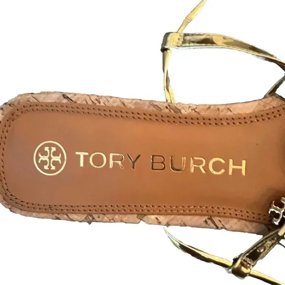 Tory Burch Women's Penelope Flat Metallic Gold Sling Back Strappy Sandals Size 9