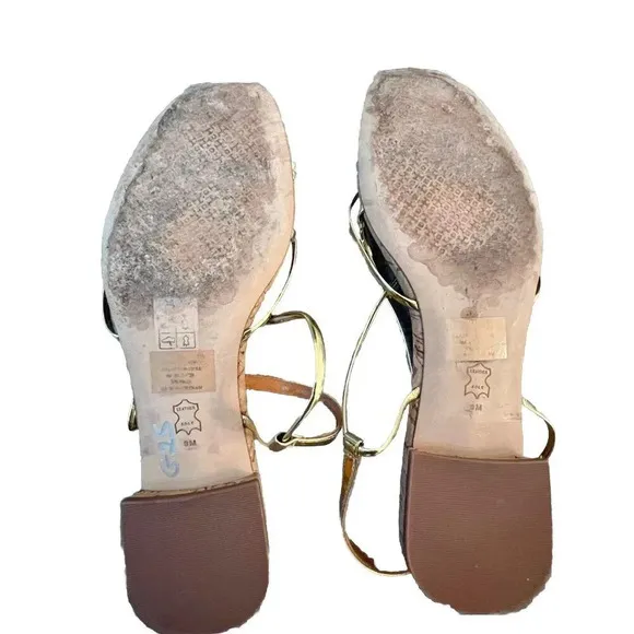 Tory Burch Women's Penelope Flat Metallic Gold Sling Back Strappy Sandals Size 9