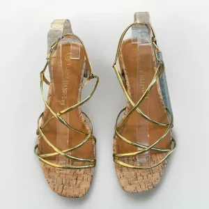 Tory Burch Women's Penelope Flat Metallic Gold Sling Back Strappy Sandals Size 9