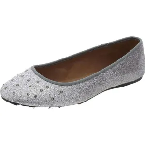 Tory Burch Womens Silver Embellished Leather Ballet Flats New
