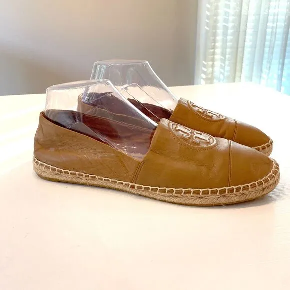 Tory Burch‎ Women's Tan Leather Fisherman Espadrilles Slip-On Flats US Size 10 M