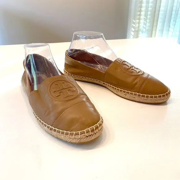 Tory Burch‎ Women's Tan Leather Fisherman Espadrilles Slip-On Flats US Size 10 M