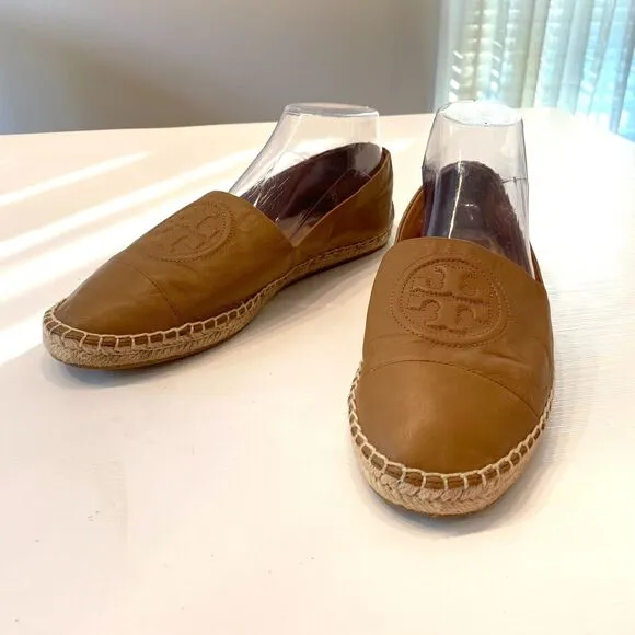 Tory Burch‎ Women's Tan Leather Fisherman Espadrilles Slip-On Flats US Size 10 M