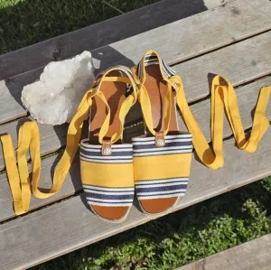 Tory Burch yellow &amp; navy espadrilles