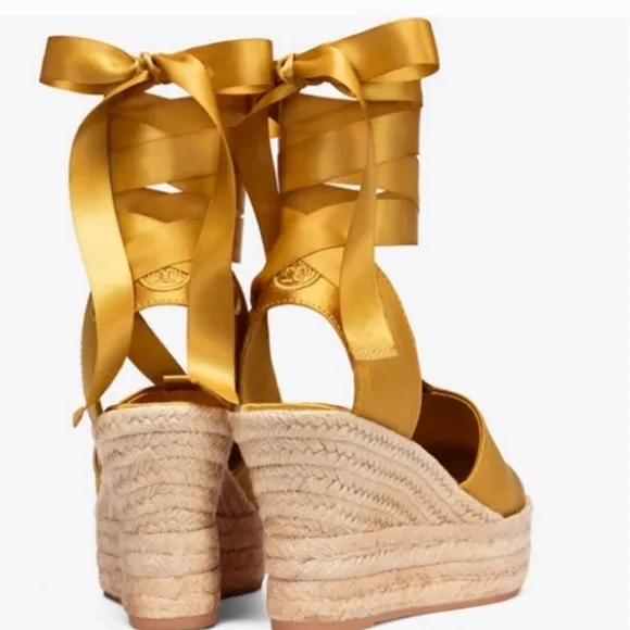 Tory Burch yellow &amp; navy espadrilles