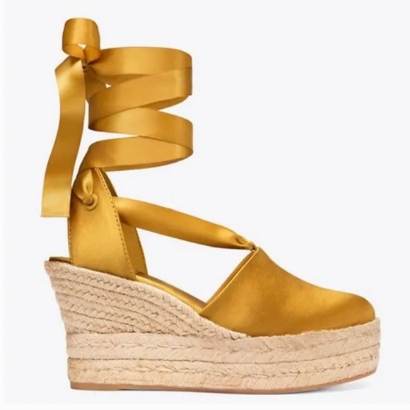 Tory Burch yellow &amp; navy espadrilles