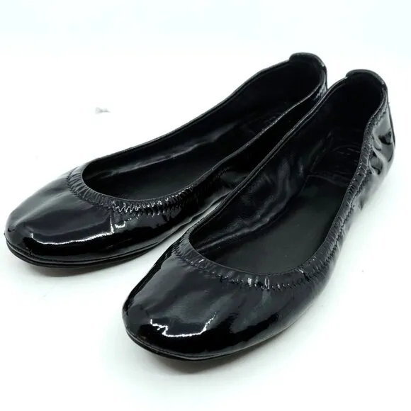 Tory Burch~Eddie Ballet~BLACK PATENT LEATHER BALLET FLATS SIZE 7.5