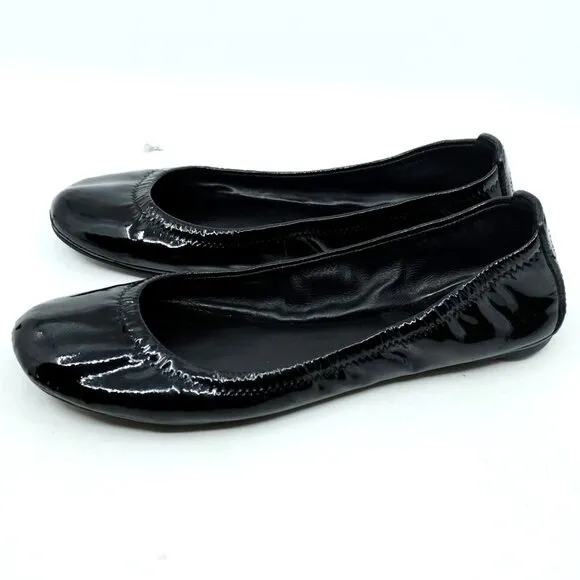 Tory Burch~Eddie Ballet~BLACK PATENT LEATHER BALLET FLATS SIZE 7.5