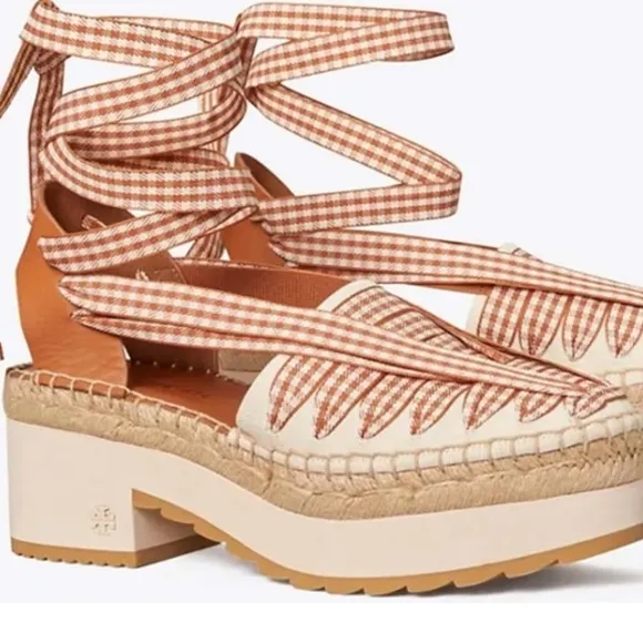TORY BURCHLeather Plaid Print Espadrilles New in box